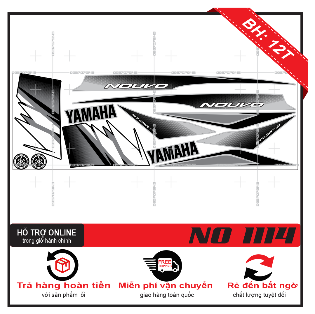 TEM XE NOUVO 2 BẠC ĐEN - DECAL BIKER