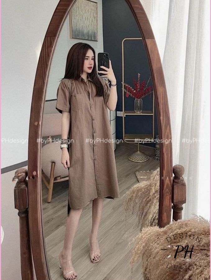 váy bầu sơ mi công sở-đầm bầu hè mềm mát chất mềm mát