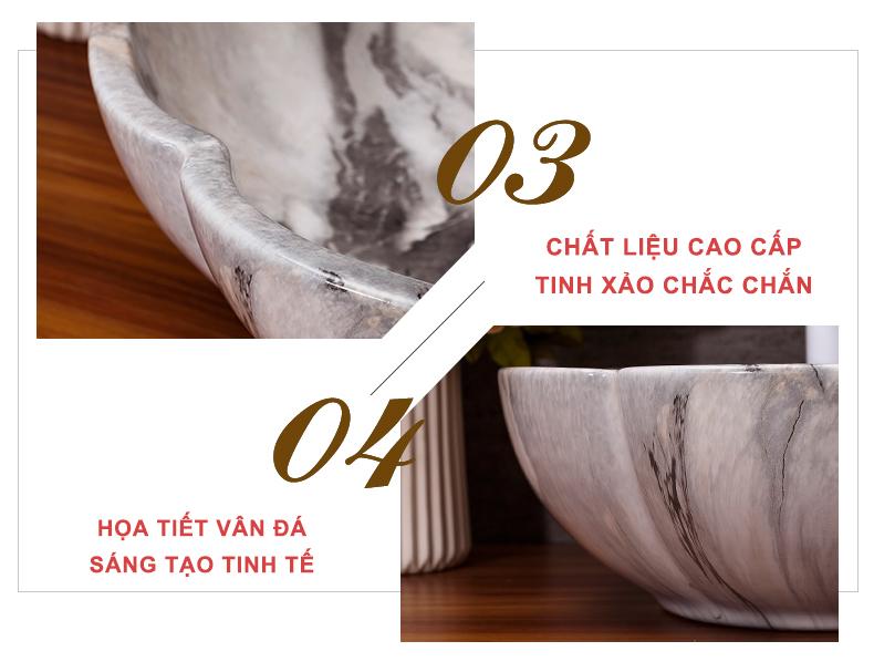 Chậu rửa lavabo gốm sứ cao cấp LAV0065 – Đường nét vân đá nghệ thuật