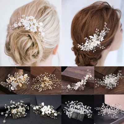 SIKOU30 Delicate Porcelain Romantic Wedding Bridesmaid Hair Jewelry Hair Combs Flower Hair Pin Bridal Clips Pearl Leaves Tiara