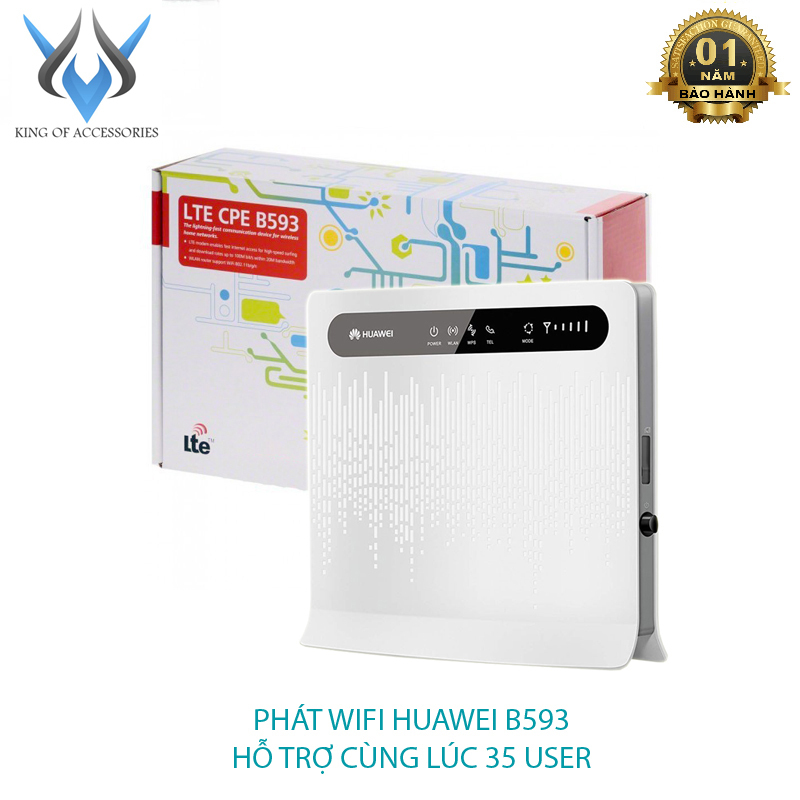 Phát wifi từ sim 4G Huawei B593s hỗ trợ cùng lúc 35 user - nguồn trực tiếp 12V (trắng) - Nhất Tín Computer
