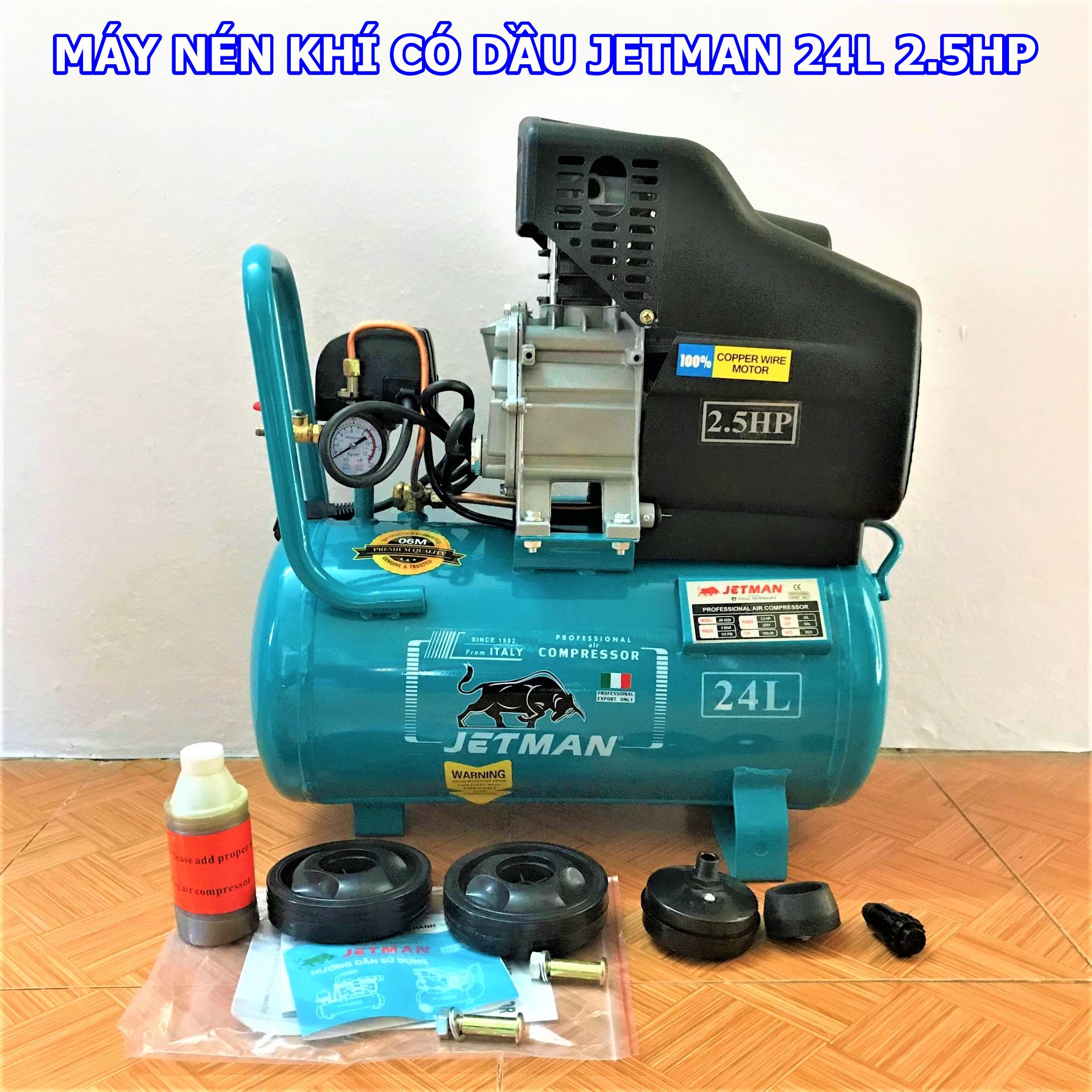 Máy nén khí liền trục jetman jm-4224 2.5hp 24l - vỏ dày, chạy êm, bền bỉ - bảo hành 12 tháng