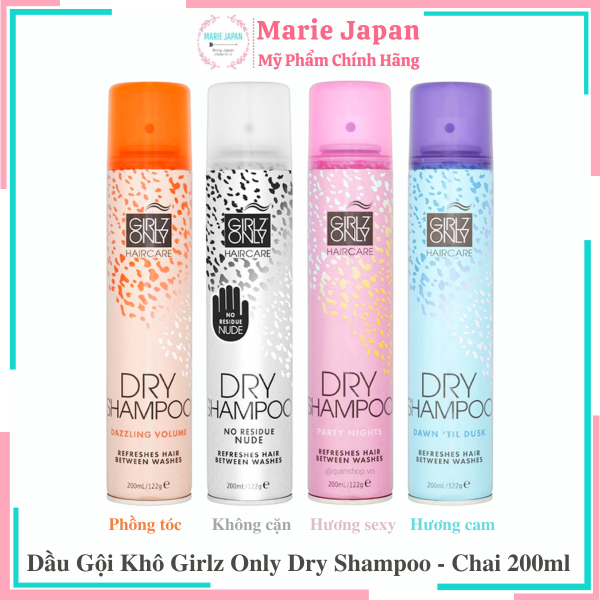 Dầu Gội Khô Tơi Phồng Mềm Tóc Girlz Only Dry Shampoo 200ml cao cấp