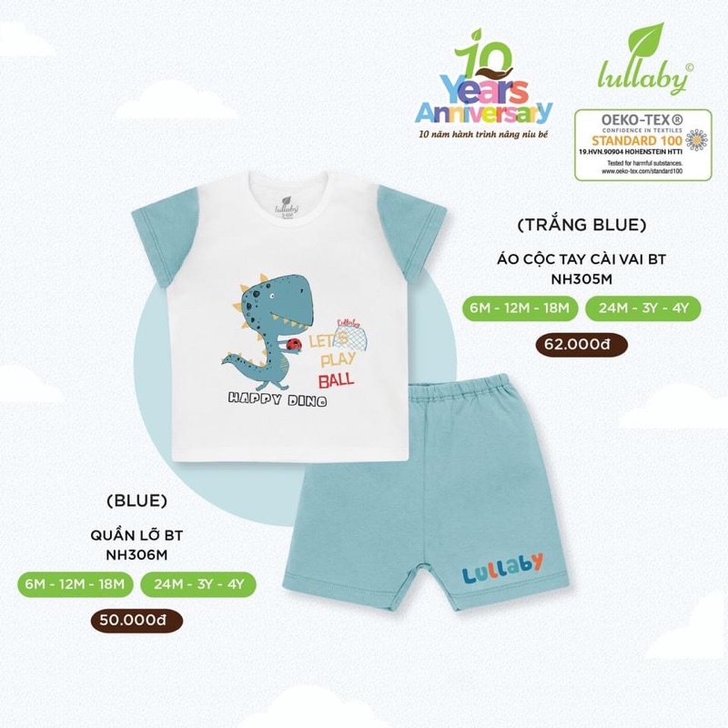 [LULLABY 2022] Bộ Cộc tay bé trai cotton (Sz 6m-4y)