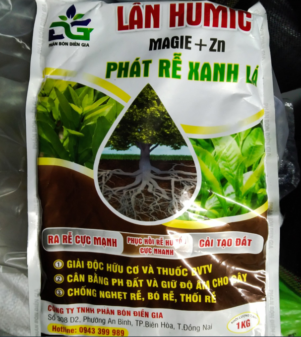 Phân bón lân humic magie + zn chống nghẹt rễ, cây xanh lá, phục hồi rễ - 1kg