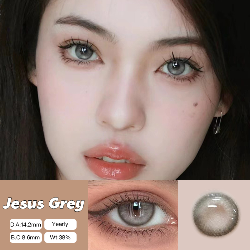 1 pair 14.2mm big eyes natural gray contact lens for Jesus gray lens case