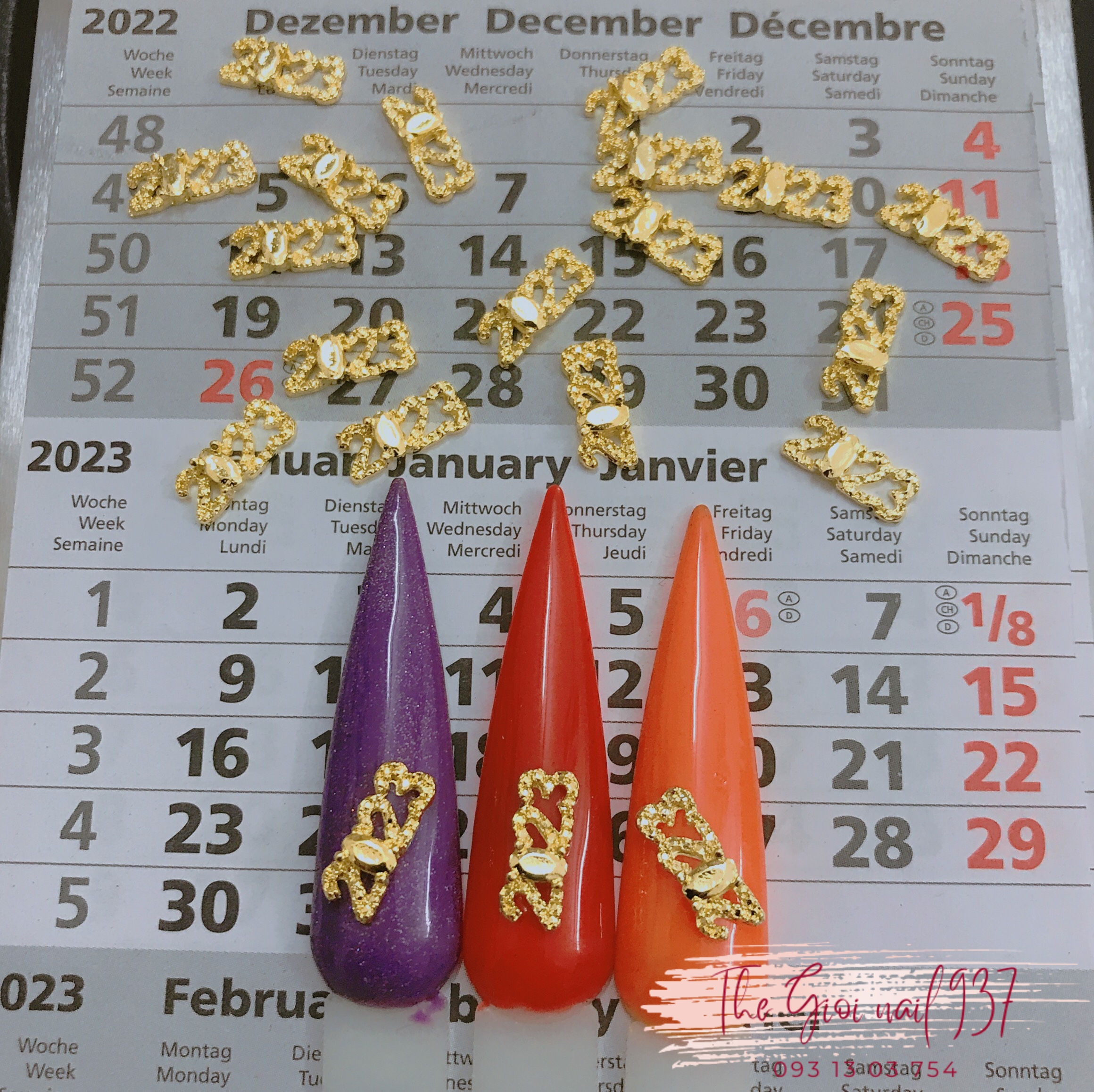Charm tết charm 2023 - màu vàng, charm năm mới 2023 trang trí móng tay nghệ thuật, phụ kiện nail - tgn937