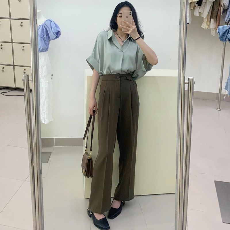 Áo sơ mi lụa ngắn tay 718, Áo sơ mi nữ Hàn Quốc
