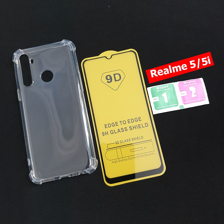 Bộ ốp lưng chống sốc kính cường lực 9D full màn hình Realme 5 Realme 5i