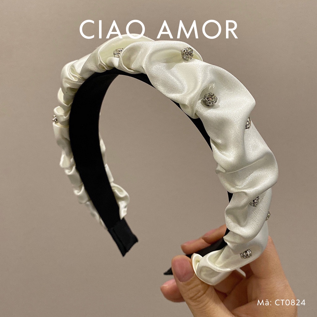 Cài tóc nữ, Bờm tóc vải lụa nhún đính đá nụ Phụ kiện tóc Ciao Amor - CT0824