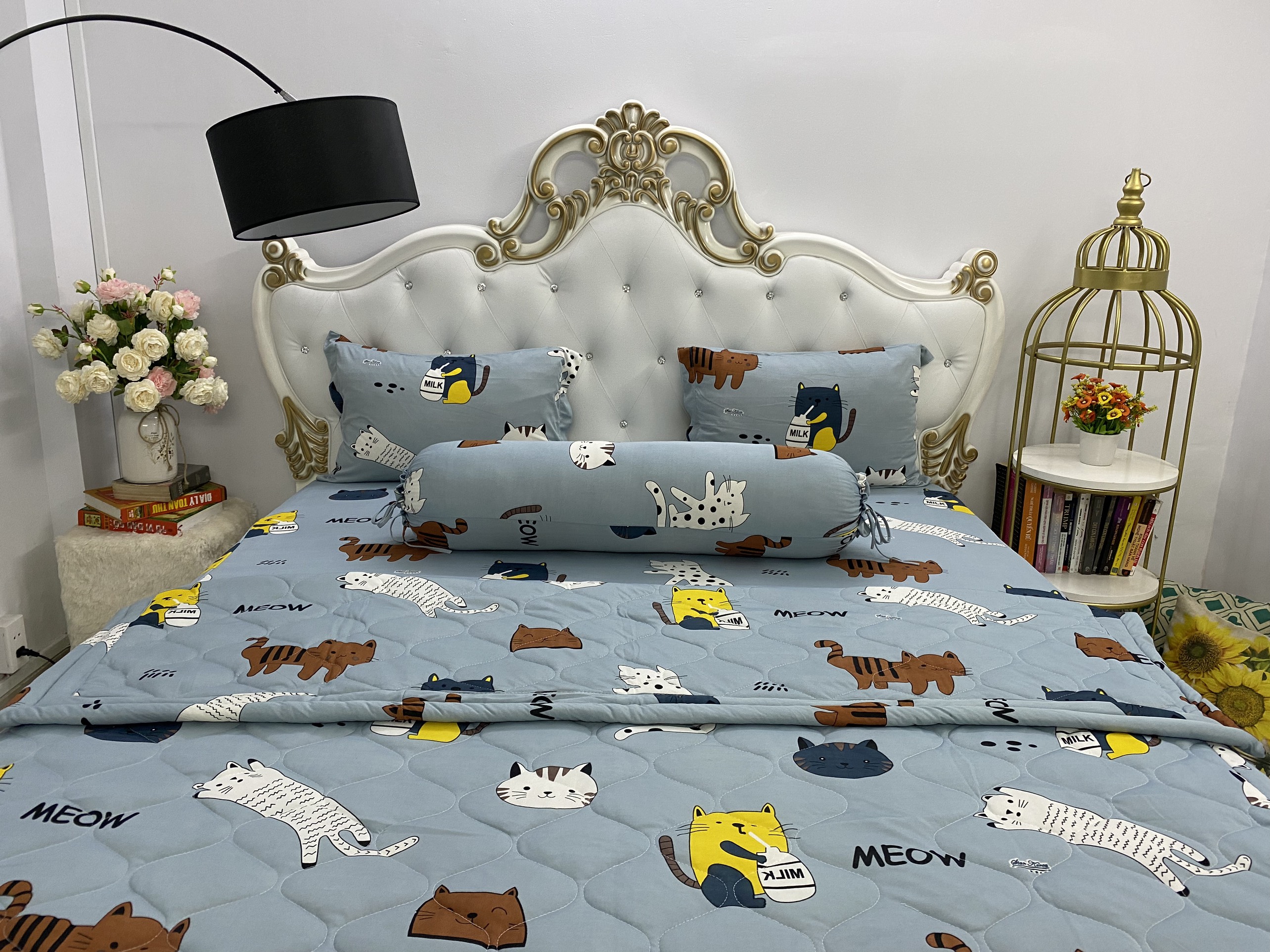 Bộ Drap thun Hàn Quốc loại 1 có mền 5 món ( 1 drap + 1 chăn chần bông + 3 áo gối)