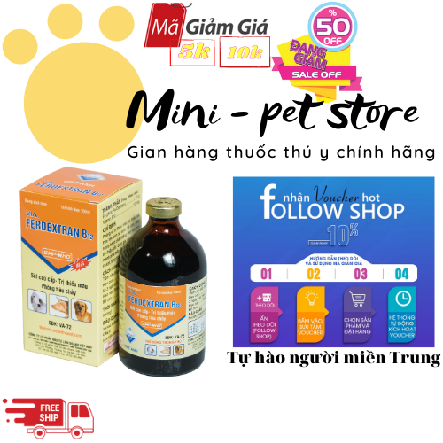 100ML FEDEXTRAN + B12 , FER B12 ,  FER  Cung cấp sắt và B12 cho heo con THÚ Y VIỆT ANH