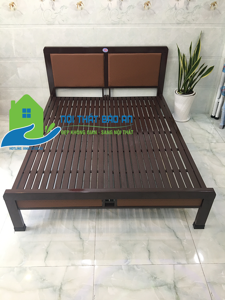 [HCM] Giường sắt kiểu gỗ kích thước 1mx2m - Bảo An