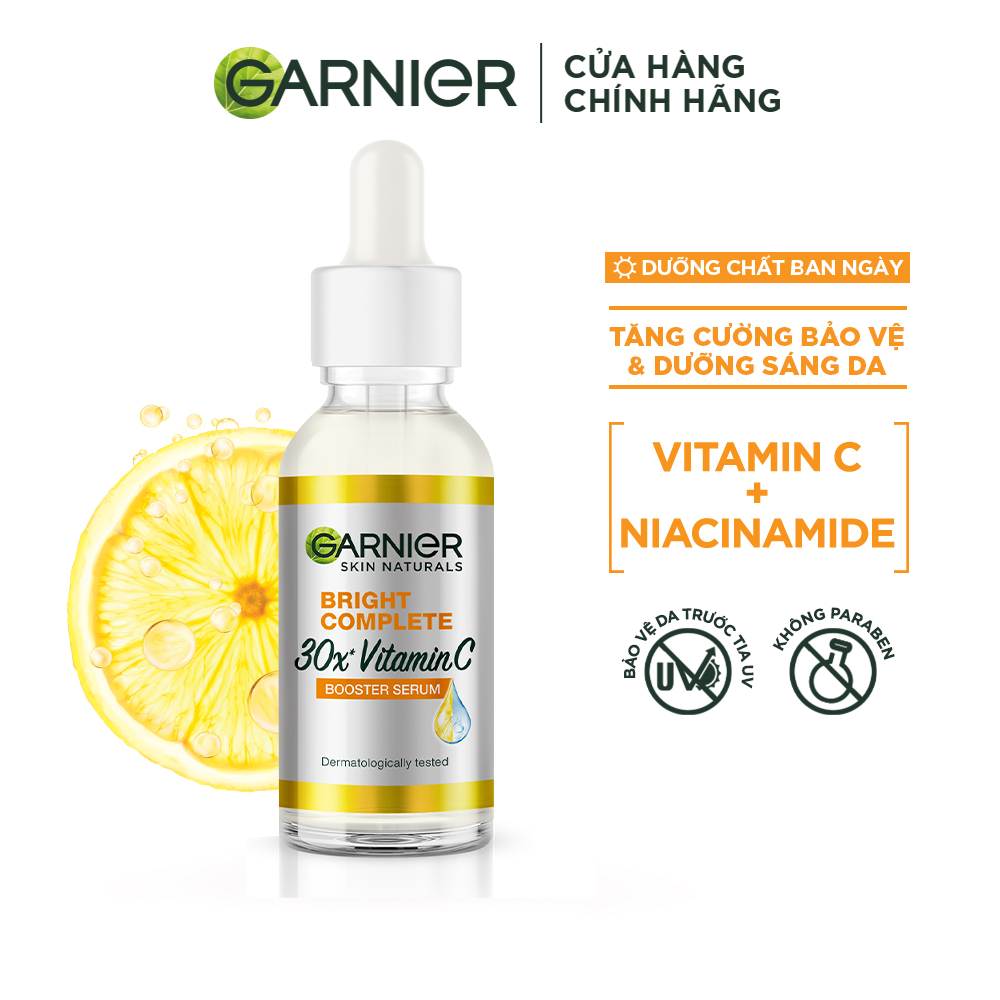 Dưỡng chất ban ngày tăng cường bảo vệ da & dưỡng sáng Garnier Vitamin C + Niacinamide  - Garnier Bright Complete 30x Booster Serum 30ml
