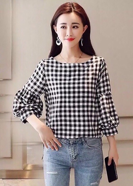 Áo Sọc Caro Tà Lệch Phong Cách