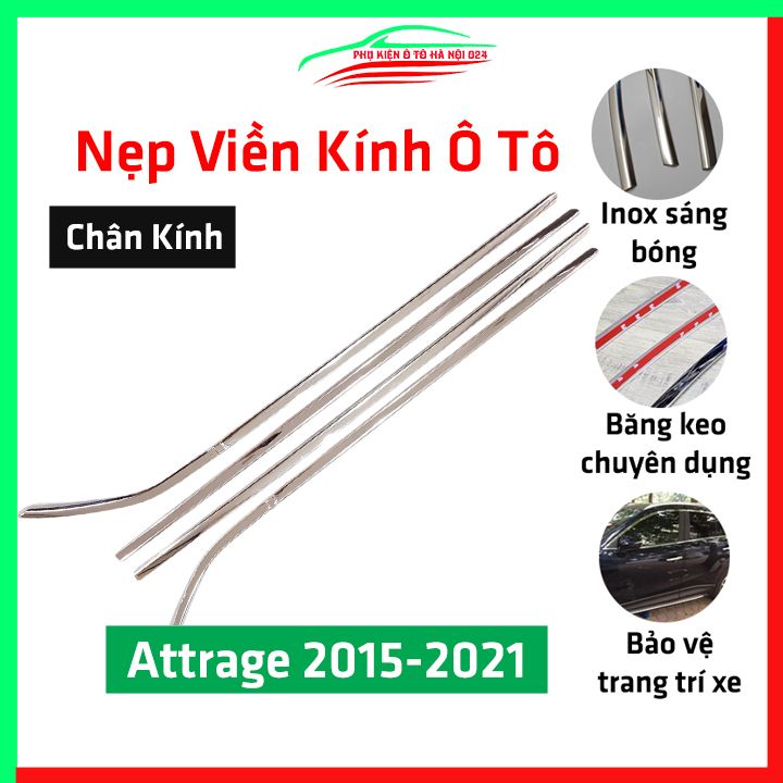 Bộ nẹp viền chân kính ô tô Attrage 2015-2021 Inox sáng bóng chuẩn form, trang trí bảo vệ xe hơi