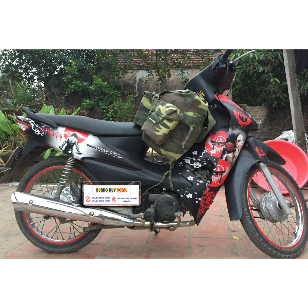 Tem trùm xe wave samurai đỏ đen 100, team dán xe máy wave, tem trùm wave, tem trum xe wave, team wave, team trùm wave, tem trum wave samurai đỏ đen 100 (wave alpha đời 2006-2016)​​​​​​​