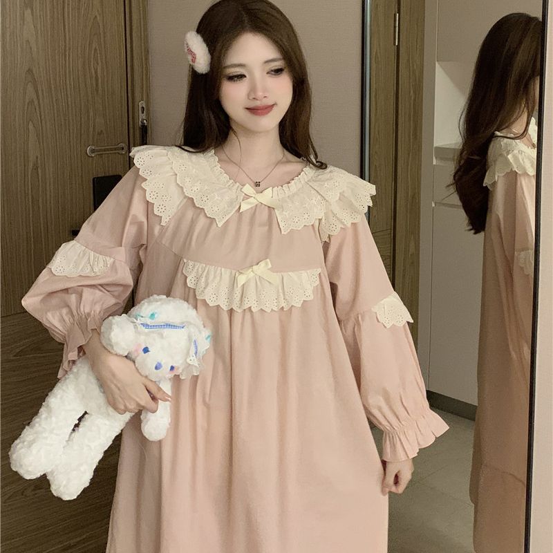 Váy mặc nhà nữ hồng phấn phối ren quảng châu