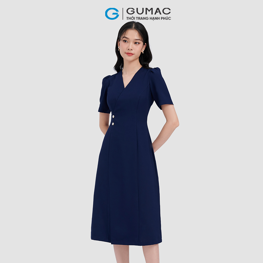 Đầm chéo ngực phối nút thời trang GUMAC DC11055