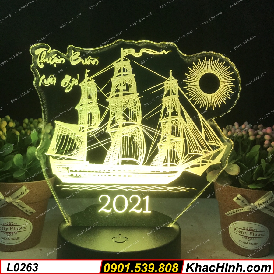 Đèn Led 3D 16 màu THUẬN BUỒM XUÔI GIÓ – CHÚC MỪNG NĂM MỚI 2021 - Qùa Tặng Độc Đáo, Đèn Trang Trí, Đèn Để Bàn, Đèn Phòng Ngủ, Thiết Kế Khắc Hình Theo Yêu Cầu