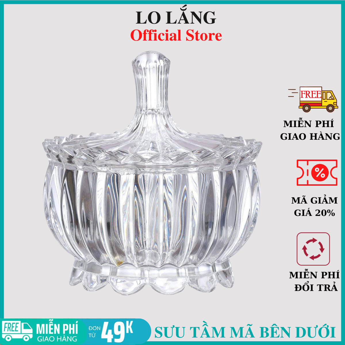 Hũ thủy tinh đựng mứt mứt tết 15cm đựng bánh kẹo hoa quả thủy tinh pha lê cực đẹp cao cấp