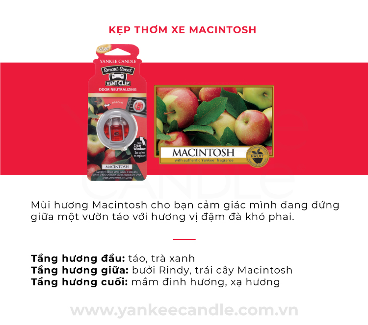 Kẹp thơm xe Yankee Candle - Macintosh