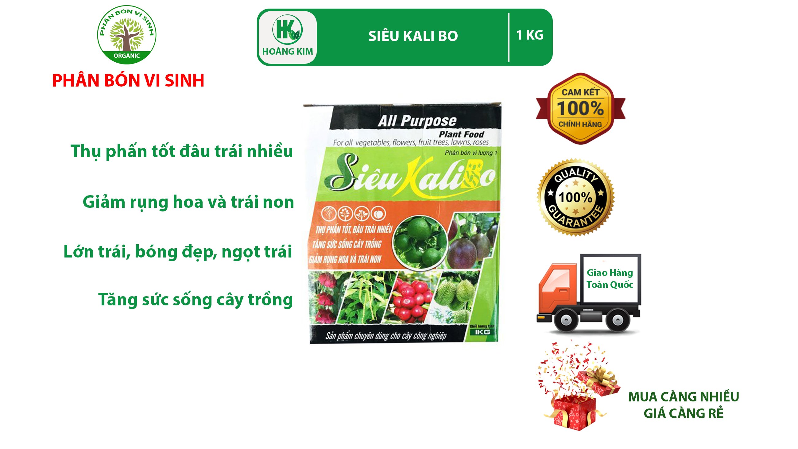 PHÂN BÓN HỖN HỢP SIÊU KALI BO/Kali Bo/ Phân kali Bo (hộp 2 gói 1kg)/ Thụ phấn tốt/Chống rụng hoa và trái non, bóng trái, ngọt trái/ Tăng sức sống cây