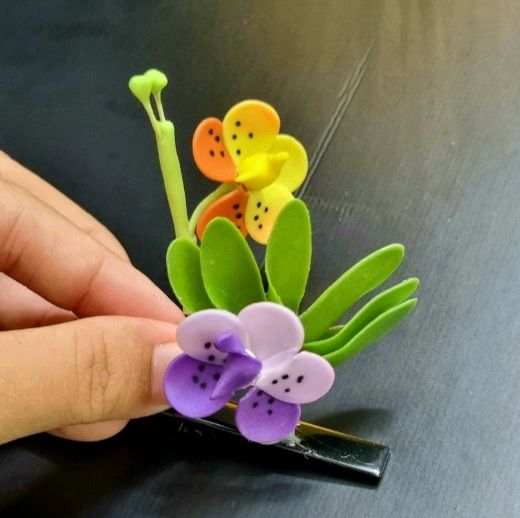 Kẹp tóc hanmade từ đất set hình hoa thiên nhiên đáng yêu
