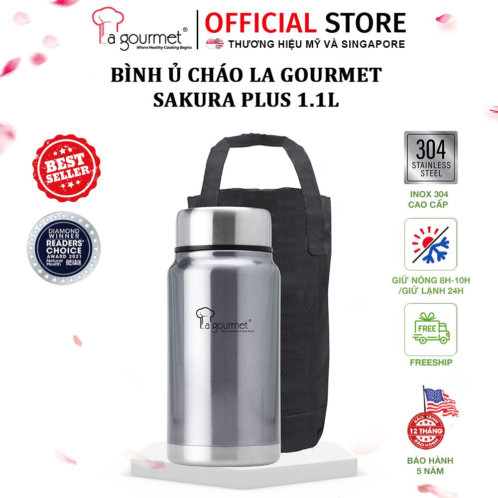 Hộp Giữ Nhiệt Sakura Plus La gourmet Xám/cao cấp/giữ nóng 6-8h/Lạnh 12h/hàng chính hãng/bảo hành 5 năm 338679
