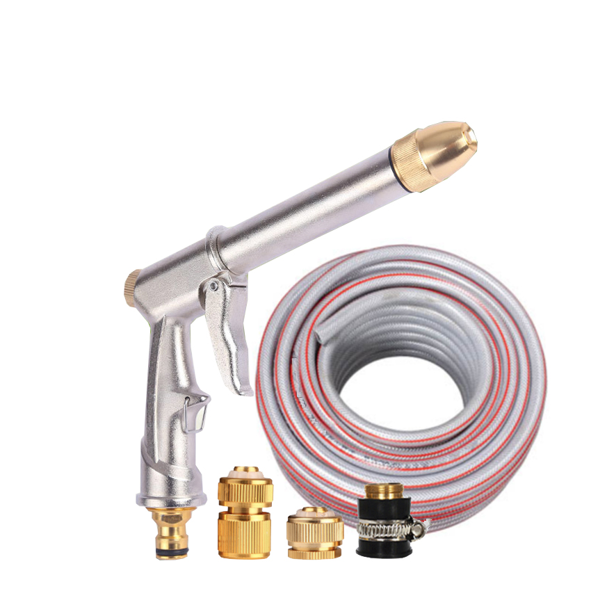 Vòi nước vòi phun nước rửa xe tưới cây tăng áp thông minh + bộ dây bơm nước 15m cao cấp TLG 810576-1 đầu đồng, cút đồng(xám)