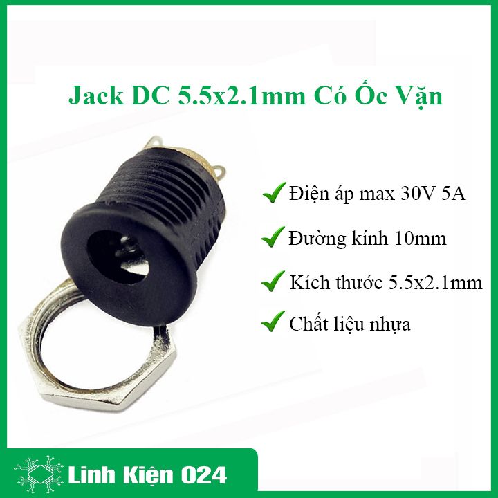 Combo 10 jack dc 5.5x2.1mm có ốc vặn