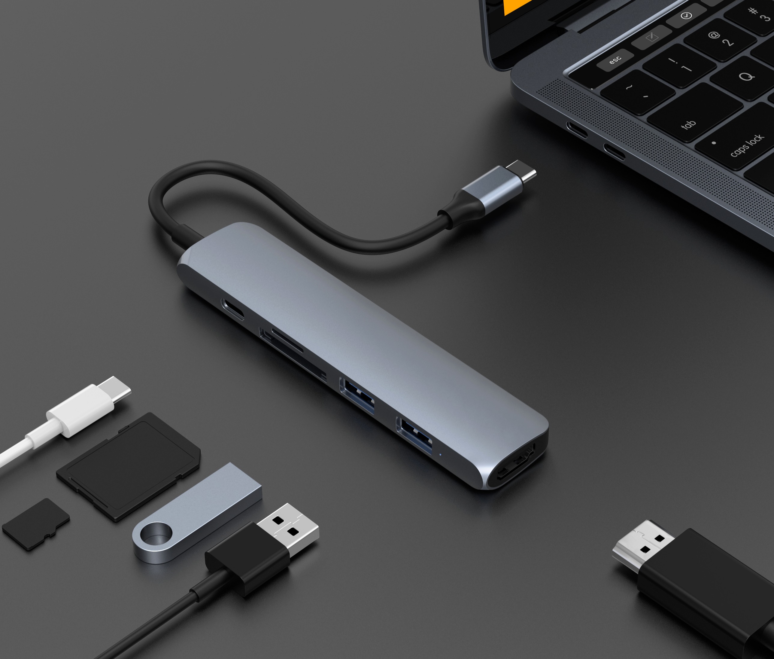 CỔNG CHUYỂN HYPERDRIVE BAR 6 IN 1 USB-C HUB FOR MACBOOK, SURFACE, PC & DEVICES – HD22E