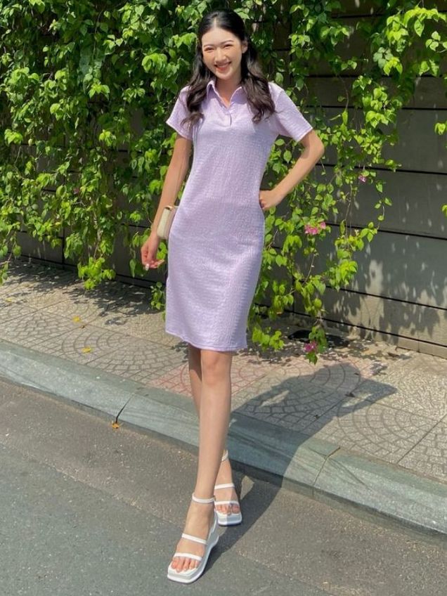 Đầm kiểu nữ cổ sơ mi màu tím  - Lovadova 22D07C008