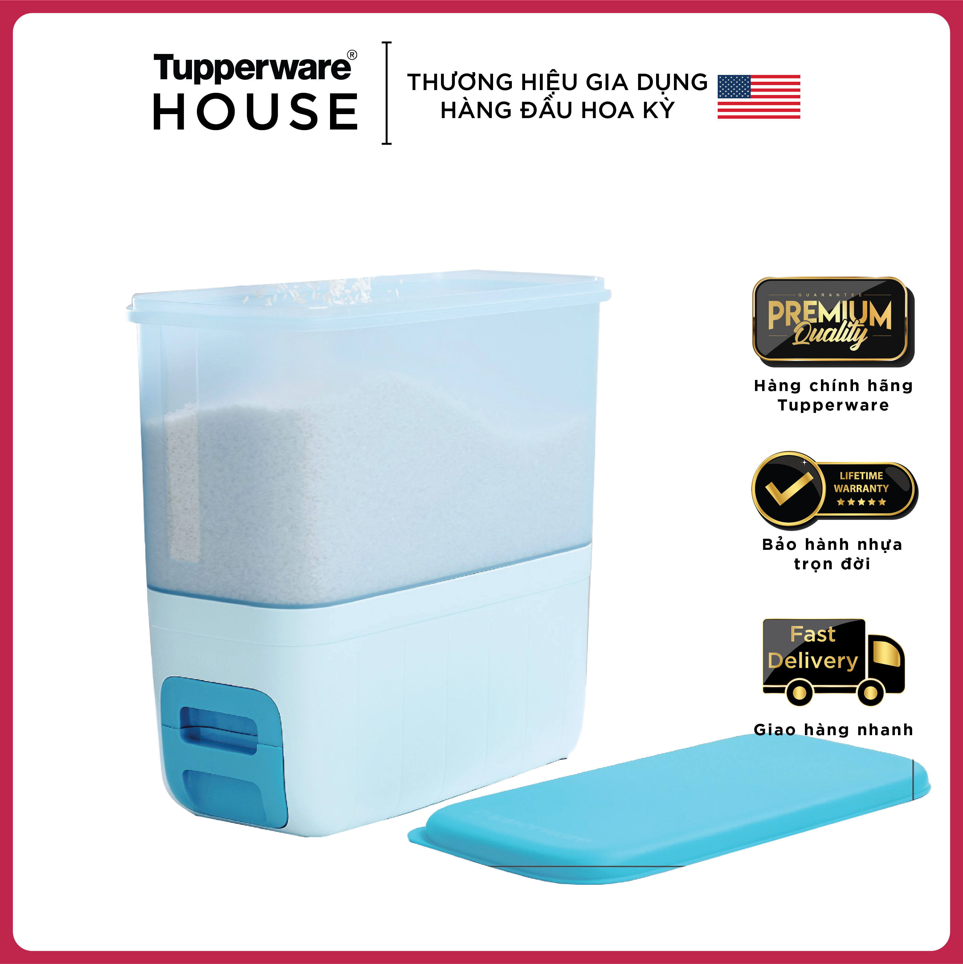 Thùng Gạo Tupperware Rice Smart Aqua 10kg
