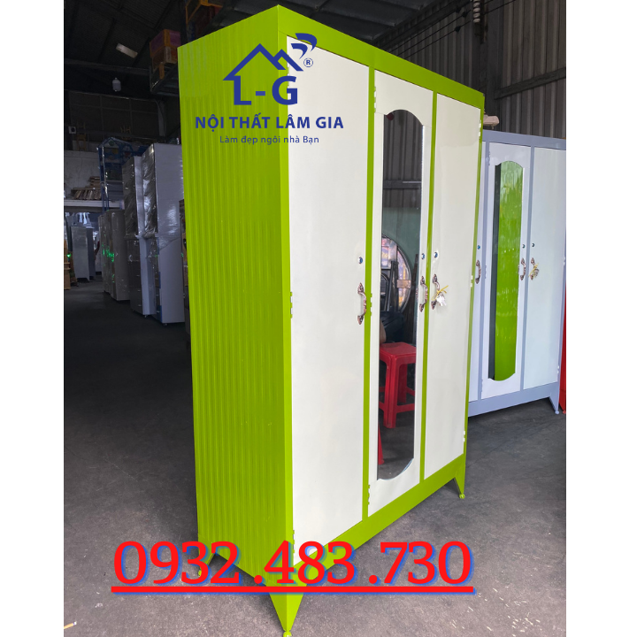 Tủ đựng quần áo bằng sắt giá rẻ 3 cánh màu xám trắng Lâm Gia 02/01/2022