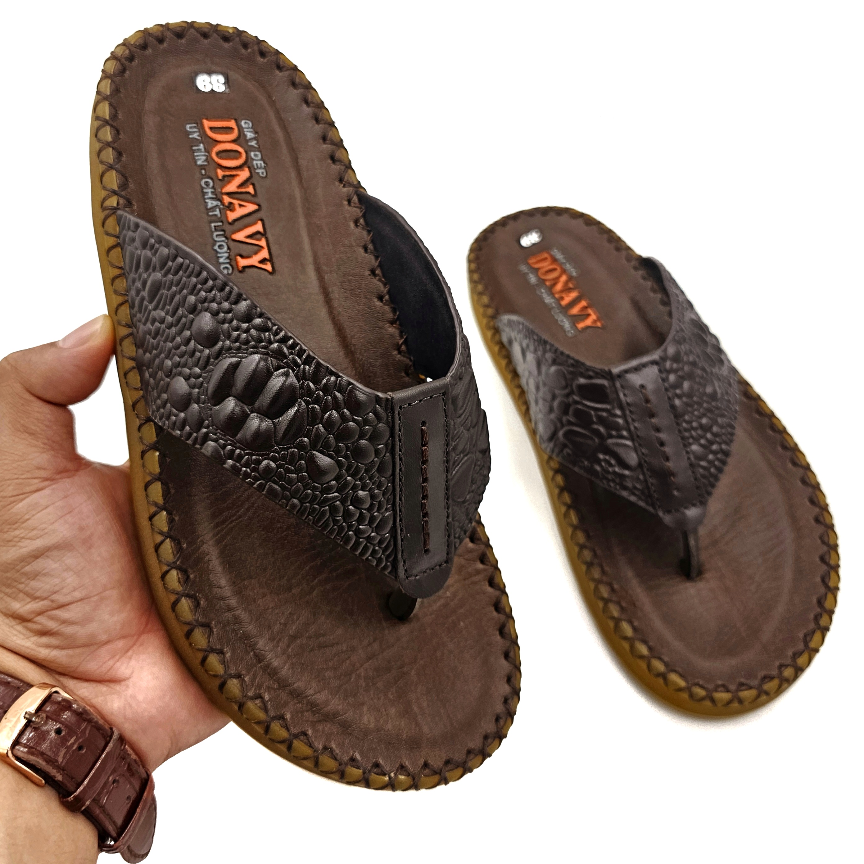 Giày Quai Hậu Nam Da Bò Thật 100%, Đan Quai Cách Điệu Thời Trang D.KBD