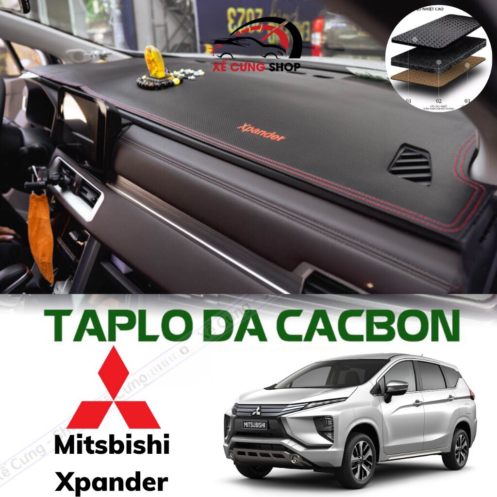 Thảm Taplo da vân Carbon cho Mitsubishi Xpander 2018-2023 chuẩn theo xe, chống nắng, chống chói hiệu quả