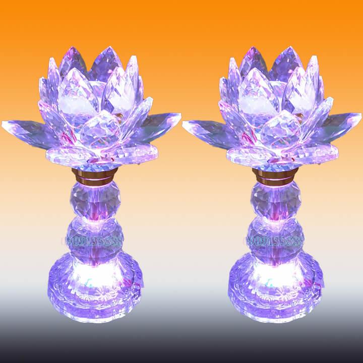 ĐÈN THỜ Đèn pha lê sáng đổi 7 màu Đèn 2 cục bông sen cao 16cm