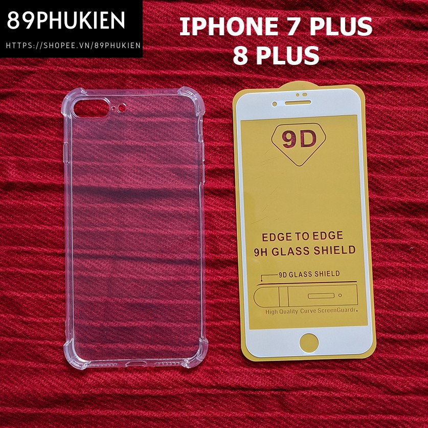 Combo kính cường lực full màn ốp dẻo chống sốc Iphone 7 Plus/ 8 Plus