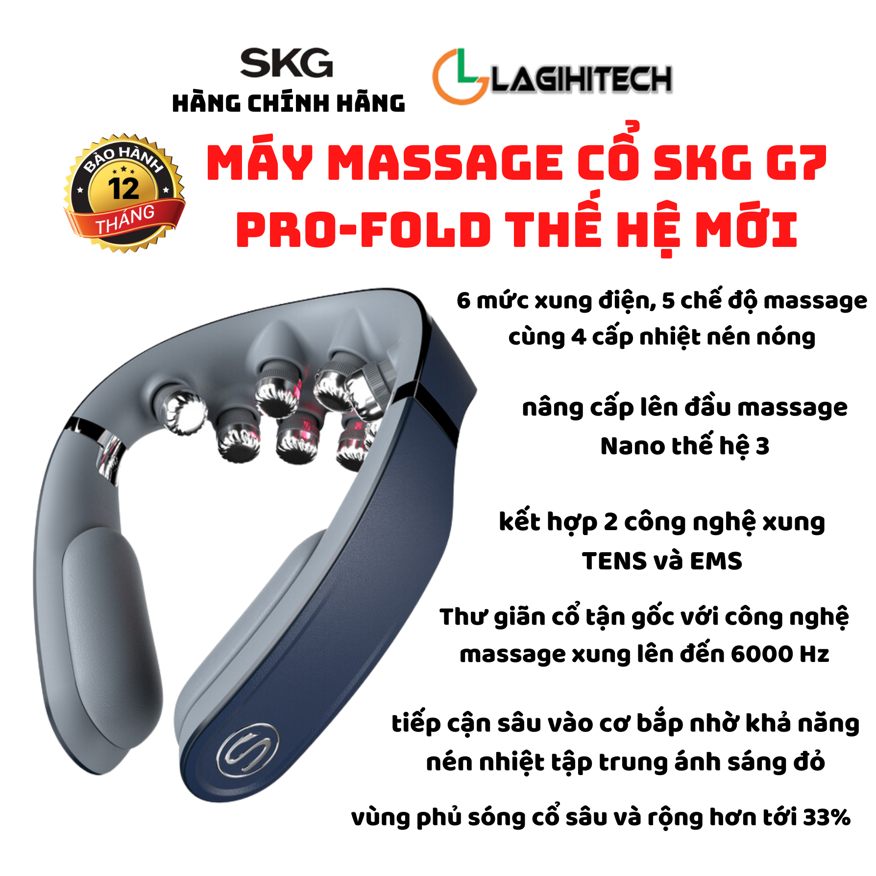 Máy massage cổ skg g7 pro e / g7 pro - fold , bảo hành 1 năm - hàng chính hãng