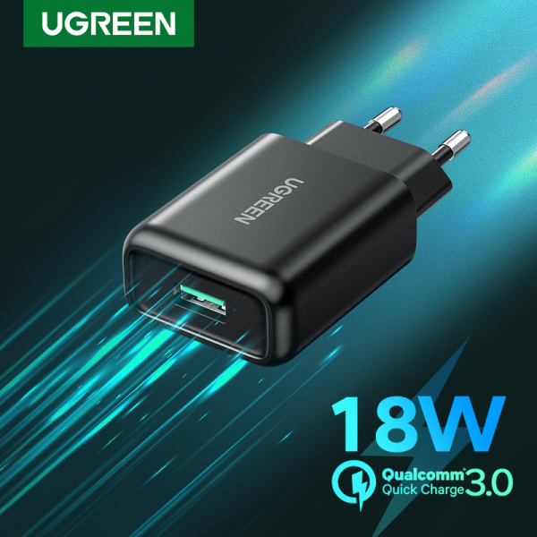 UGREEN Original QC3.0 Charger for Redmi Note 7 Quick Charge 3.0 Fast Handphone Charger for Samsung S10, A50, A70, M30, Xiaomi LG VIVO Apple iPhone  Redmi OPPO, Huawei, Xiaomi Pocophone F1