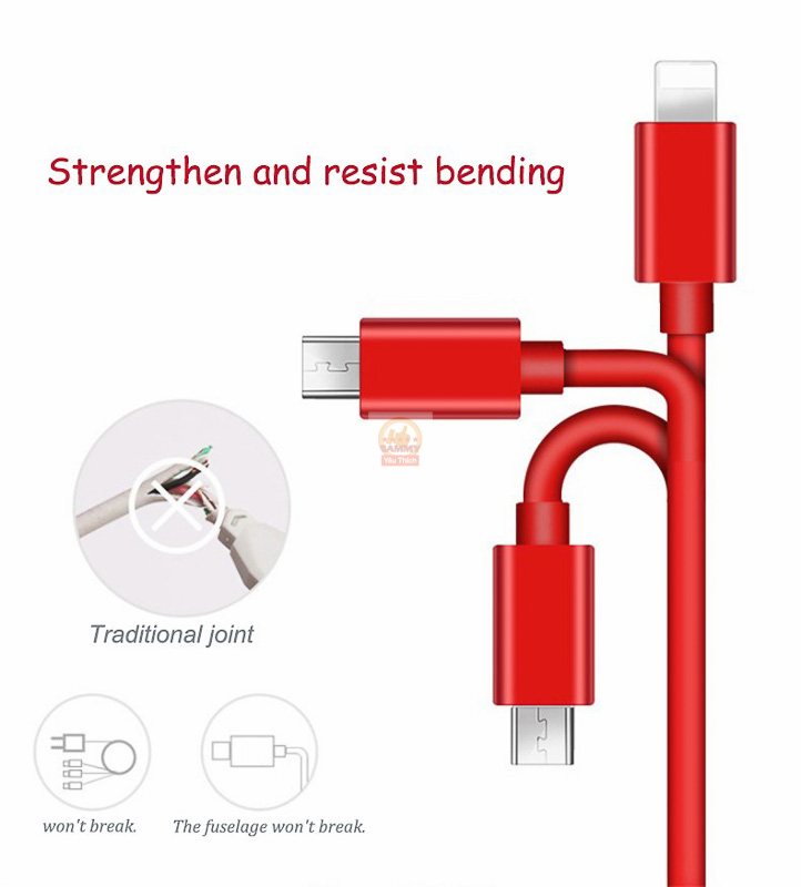 [HCM]Cáp sạc dây rút 3 đầu sạc iPhone Lightning | Micro USB | loại C Android màu đỏ