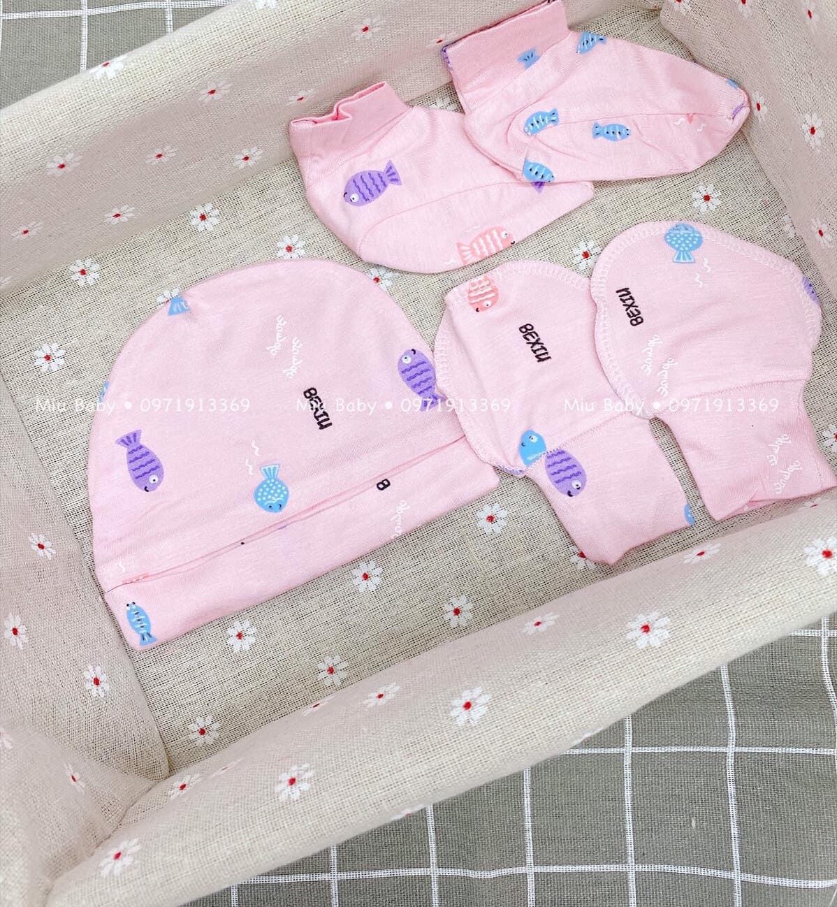 set bao tay chân sơ sinh bexiu vải siu mềm mịn