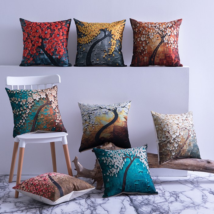 Vỏ gối tựa lưng gối sofa in cây hoa 3D
