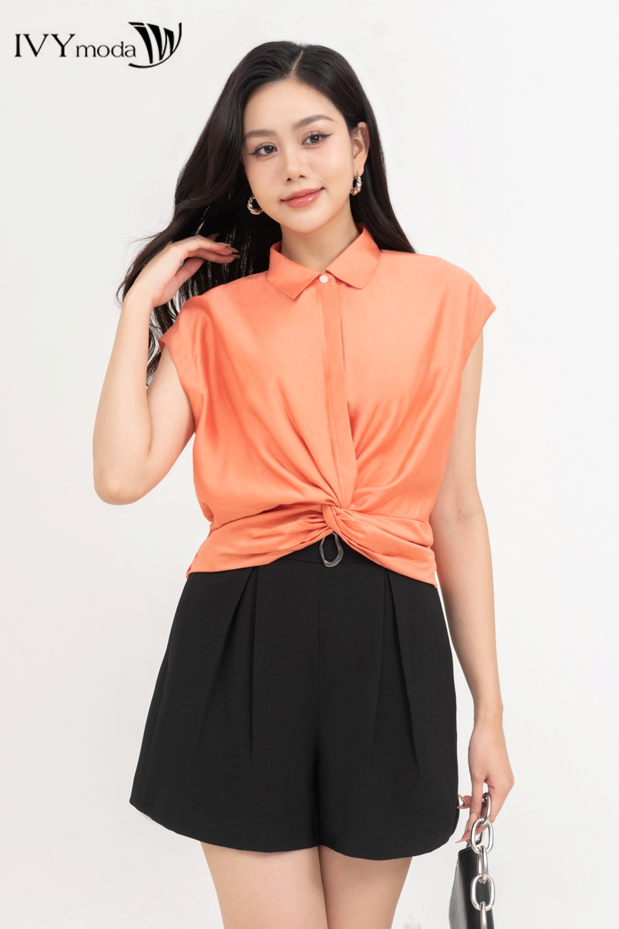 Áo sơ mi tay hến xoắn eo ivy moda ms 15m8657
