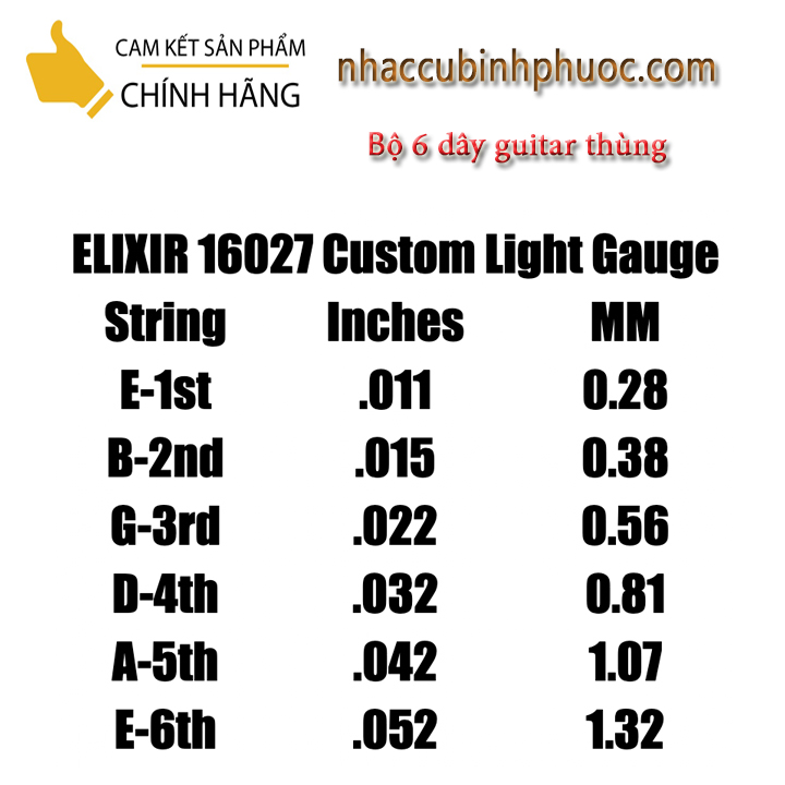 Bộ dây đàn guitar thùng Elixir size11/52 (Bộ)