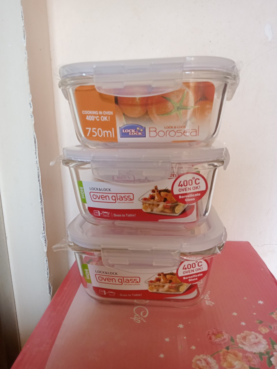 Bộ 3 hộp thủy tinh vuông Lock&Lock (1 hộp 840ml và 2 hộp 750ml)