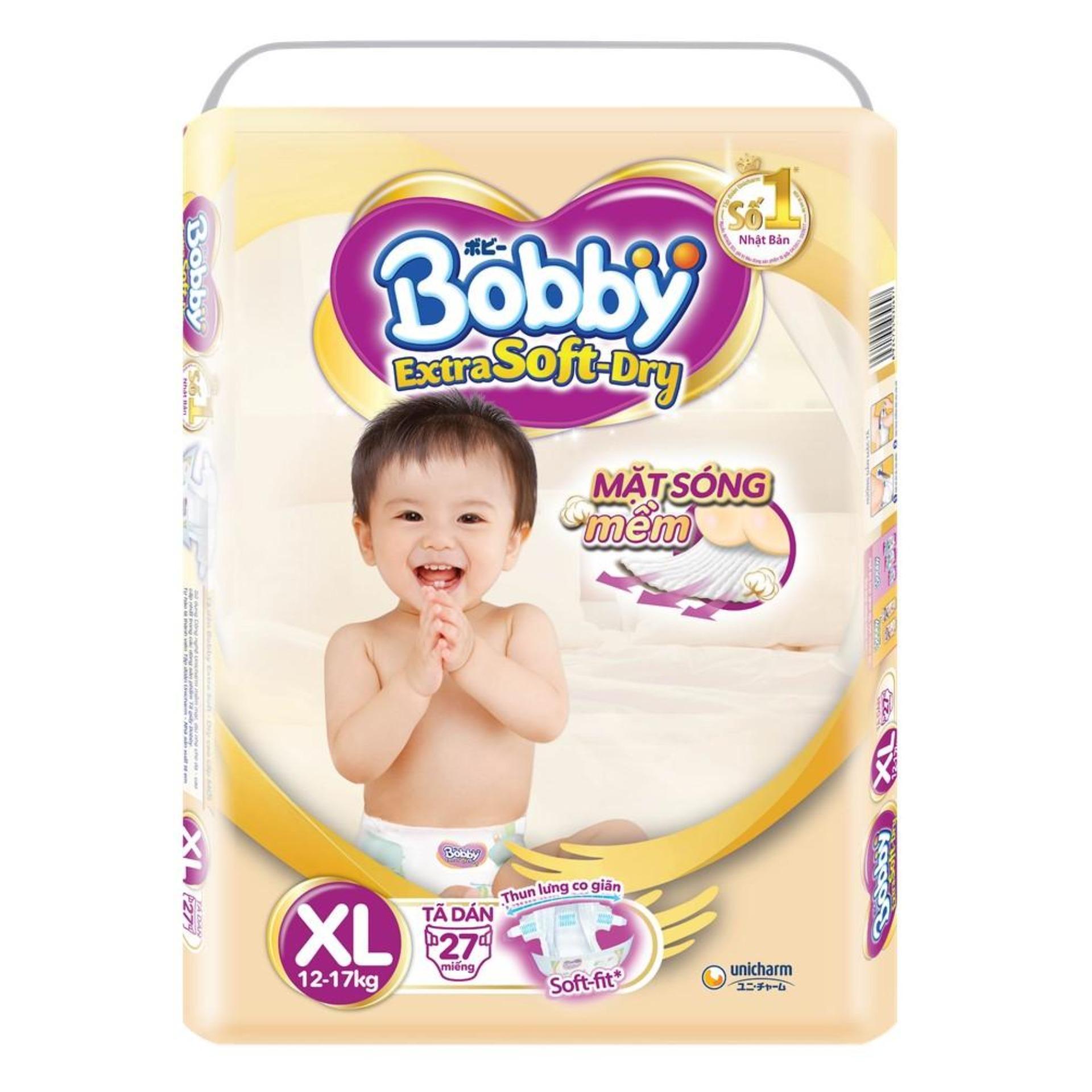 [HCM]Tã/Bỉm dán cao cấp siêu mềm Bobby Extra Soft Dry XL27 (12 - 17kg)