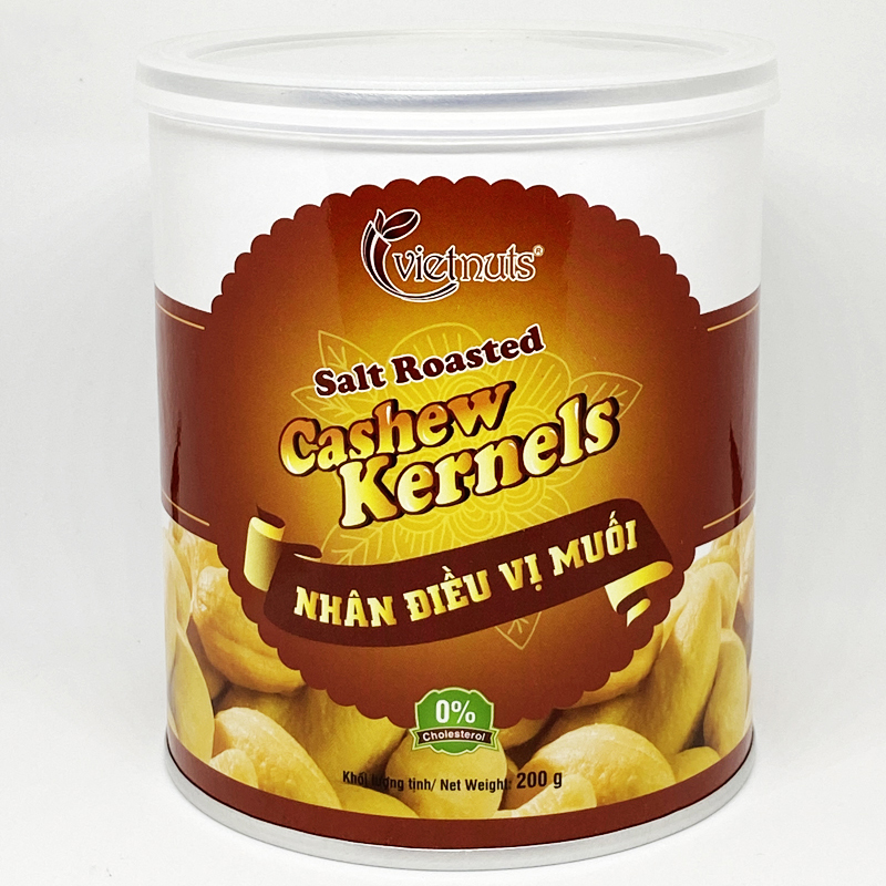 Vietnuts - Hạt điều muối hộp 200g cao cấp - 0% Cholesterol - hạt dinh dưỡng tốt cho sức khỏe - hạt dinh dưỡng cho người già