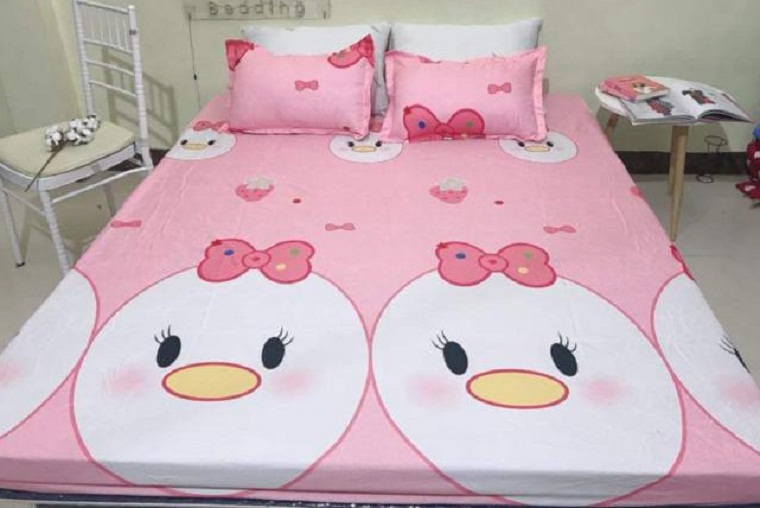 (FreeShip MAX) Set 3 Món Ga Gối Cotton Poly Mẫu  Vịt Hồng